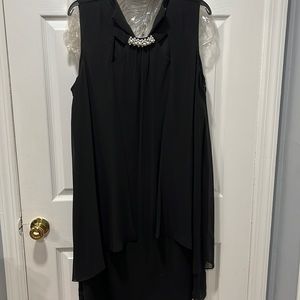 SLNY Black Sleeveless Dress With Pearls
